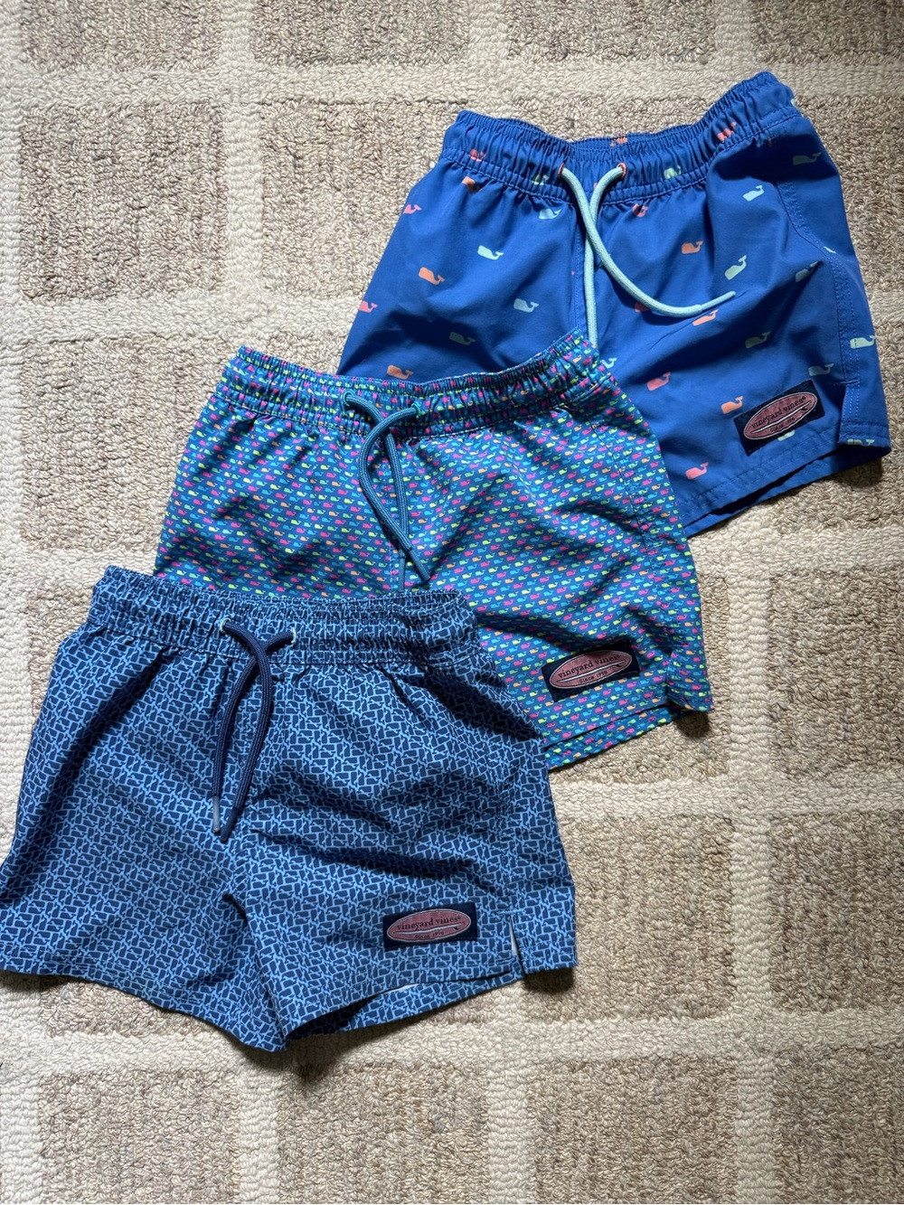 Vineyard Vines Kids Blue Patterned Swim Trunks - Set of 3